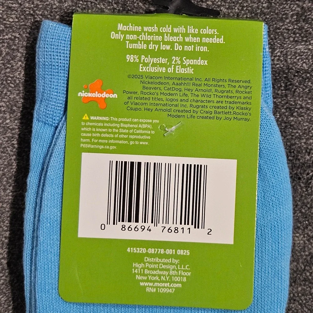 Nickelodeon Rugrats Tommy Pickles 90s Baby Crew Socks Blue Mens Shoe Size 6.5-12